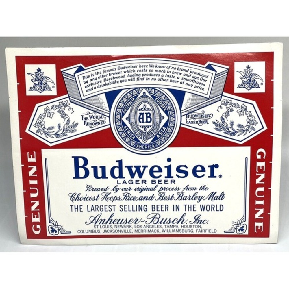 Budweiser Lager Beer Sticker Decal Unused 9.25" x 7" Vintage LOT of 3